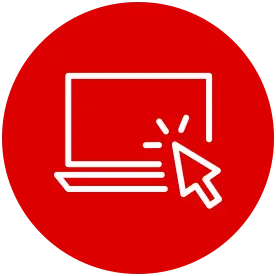 Natural Pharmaceuticals ProMan® Plus Biała ikona komputera z klikającym kursorem na czerwonym tle.